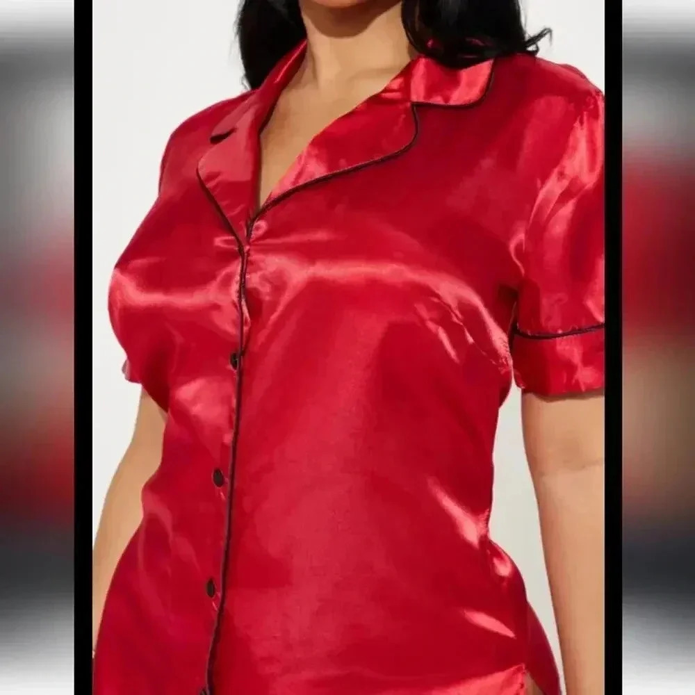 Top Shop Red Silky Pajama Top - 0